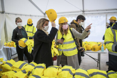 French Ecology Minister Barbara Pompili visits the construction site of the 'YNSECT' factory, in January 2022. Photo: ANP (EPA/Christophe Petit-Tesson)