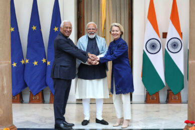 Indian Prime Minister Narendra Modi meets with President of the European Council, Mr. Antonio Luis Santos da Costa and the President of the European Commission, Ursula von der Leyen ahead of the Exchange of MoUs between India and EU, in Hyderabad House, New Delhi, India on January 27, 2026. Photo: Press Information Bureau (PIB) / Anadolu (ANP)