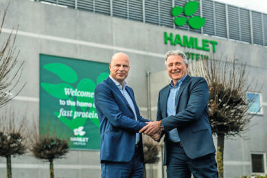 Photo: Erik Visser, CEO Hamlet Protein (left) and Bas van Driel, group director specialties at Agrifirm (right). Photo: Agrifirm